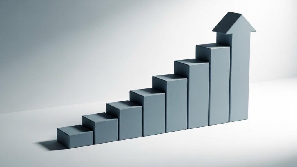Visual representation of the 1% rule showing small daily improvements stacking into significant growth over time with ascending blocks forming an upward arrow