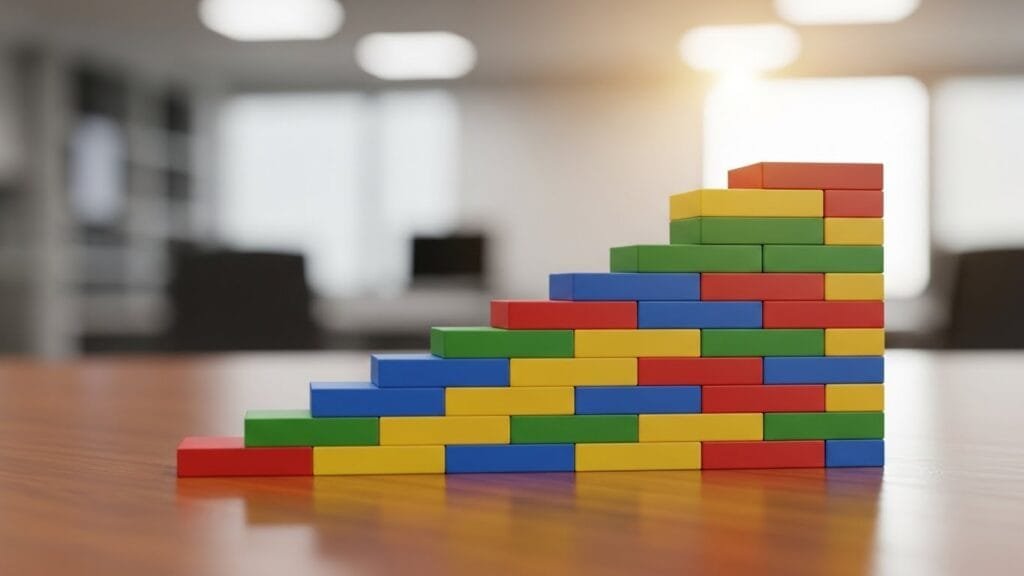 Building blocks stacked progressively higher representing compound effect of small daily habits