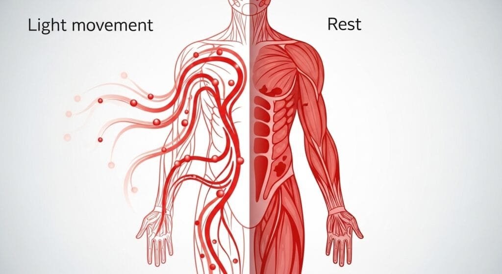 Scientific illustration showing improved blood flow during active recovery
