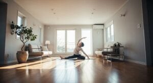 Open minimalist home interior with clear floor space encouraging physical activity and movement for better health