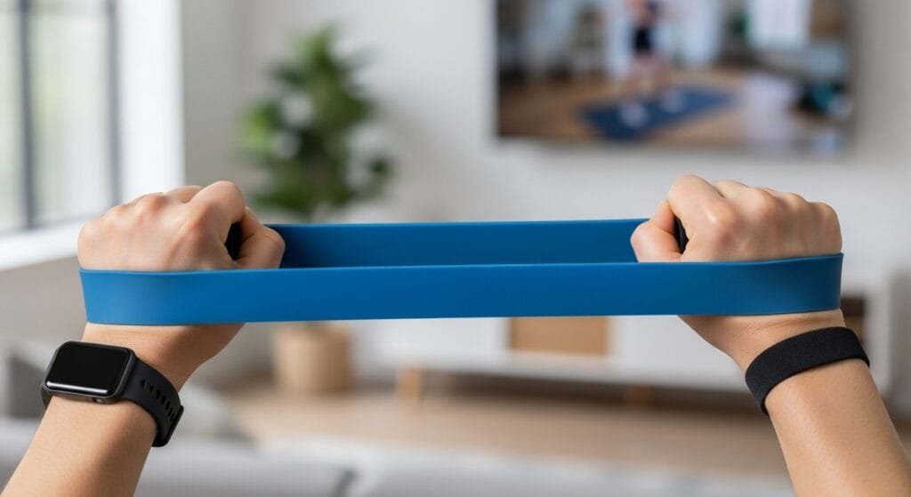 Proper hand grip technique for resistance band chest press exercise at home
