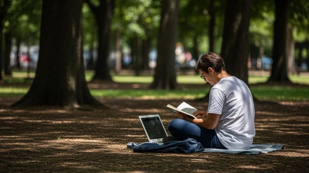 Person getting natural vitamin D from midday sunlight while working outdoors to support mood regulation and sleep health